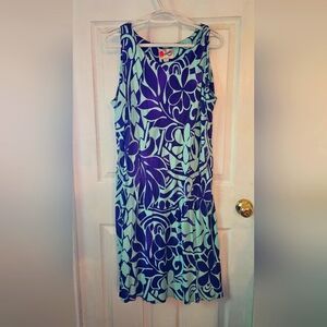 Hilo Hattie/Hawaiian Original Aqua and Purple Sleeveless A Line Sundress XL